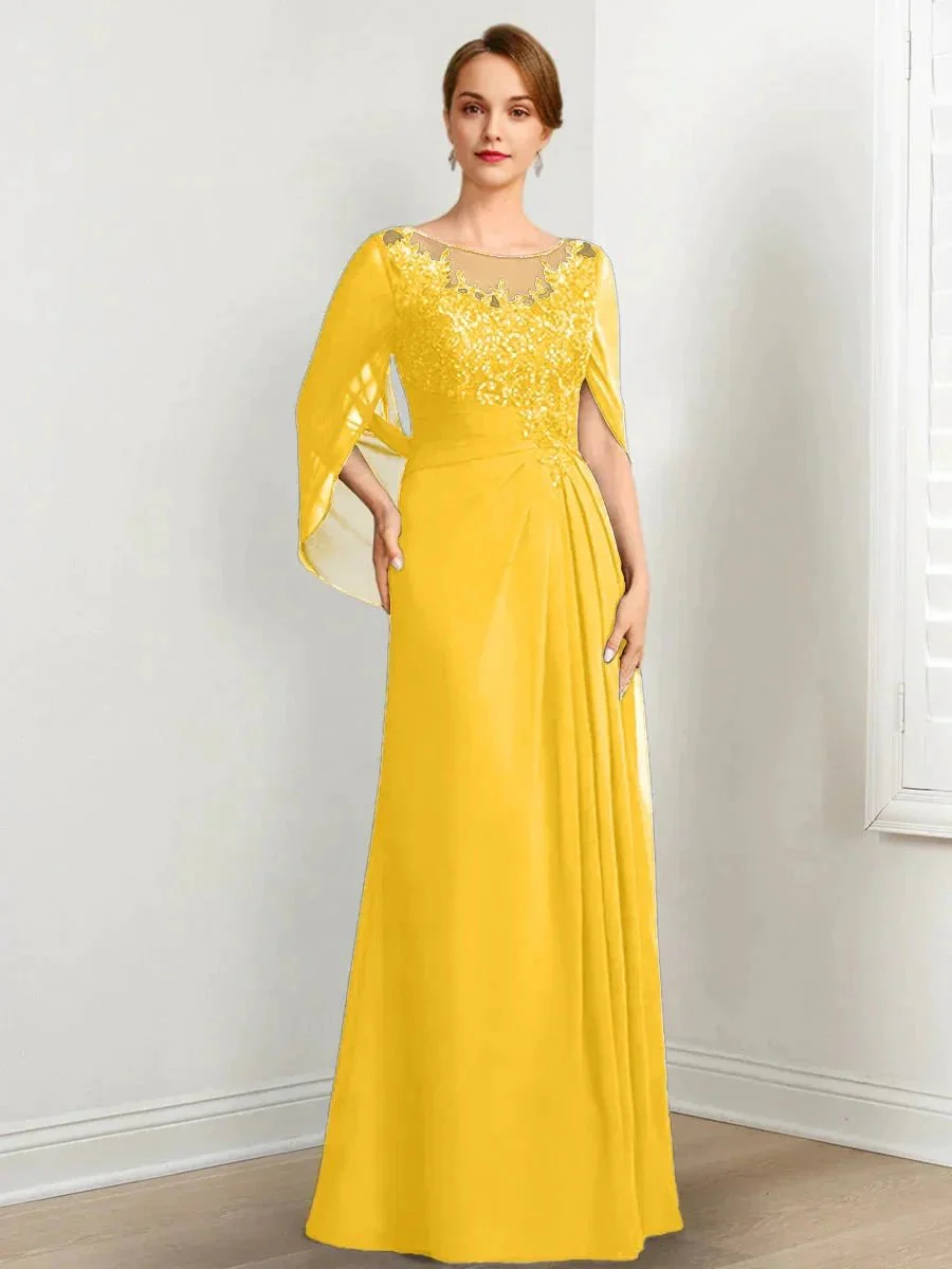 A-Line/Princess Scoop Floor-Length Mother of the Bride Dresses with Pleated & Sequins - Image 33