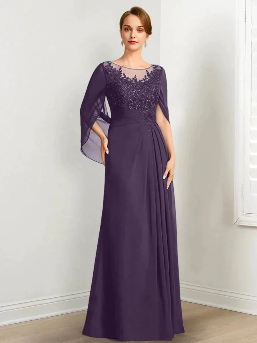 A-Line/Princess Scoop Floor-Length Mother of the Bride Dresses with Pleated & Sequins - Image 34