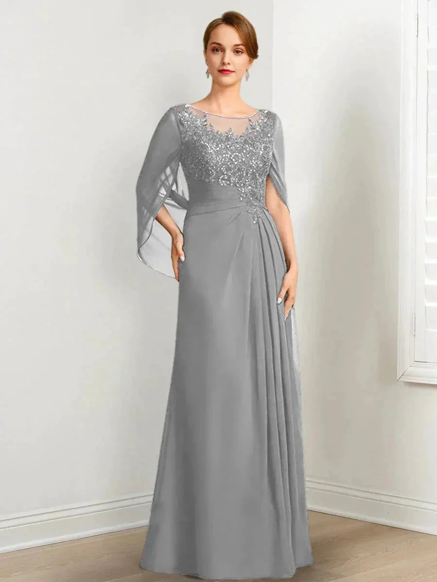 A-Line/Princess Scoop Floor-Length Mother of the Bride Dresses with Pleated & Sequins - Image 35