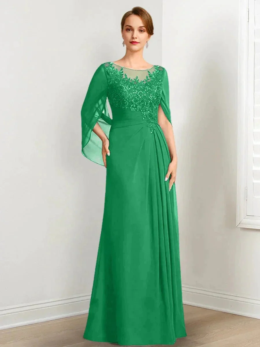 A-Line/Princess Scoop Floor-Length Mother of the Bride Dresses with Pleated & Sequins - Image 36