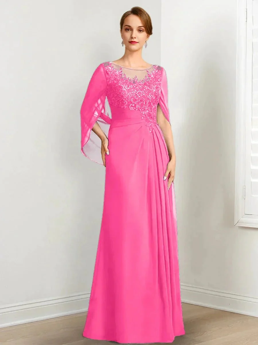 A-Line/Princess Scoop Floor-Length Mother of the Bride Dresses with Pleated & Sequins - Image 37