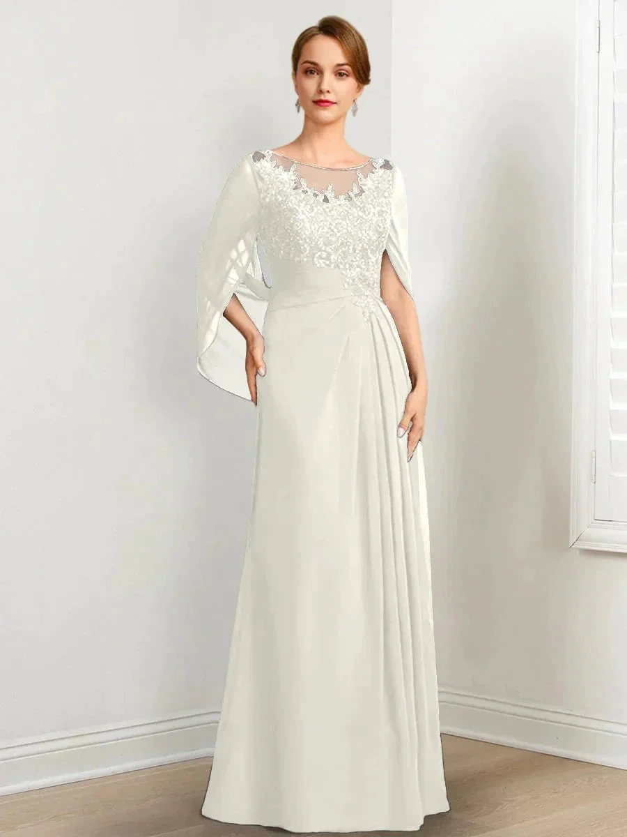 A-Line/Princess Scoop Floor-Length Mother of the Bride Dresses with Pleated & Sequins - Image 38