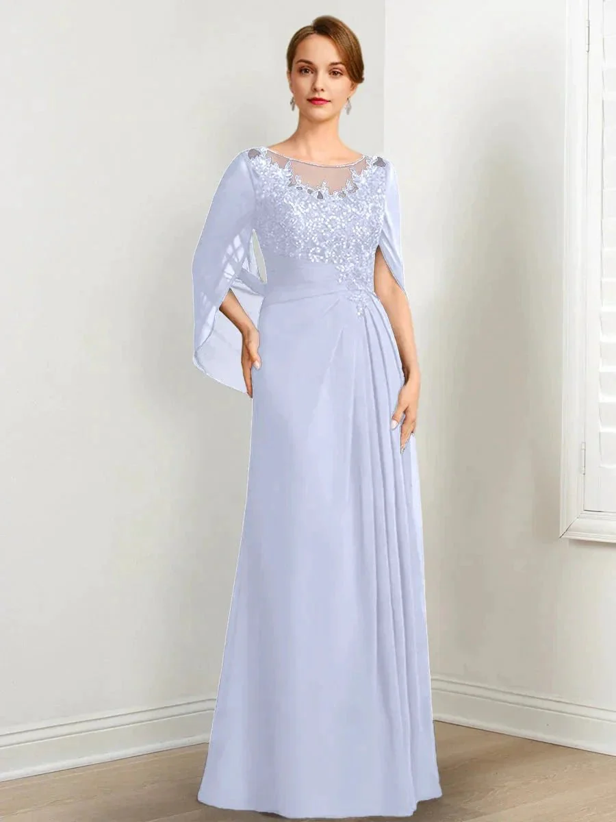 A-Line/Princess Scoop Floor-Length Mother of the Bride Dresses with Pleated & Sequins - Image 39