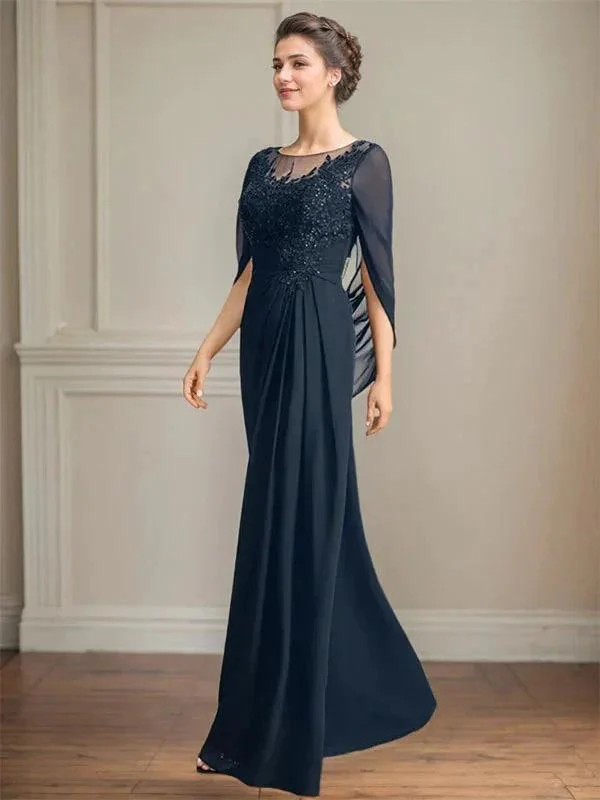 A-Line/Princess Scoop Floor-Length Mother of the Bride Dresses with Pleated & Sequins - Image 4