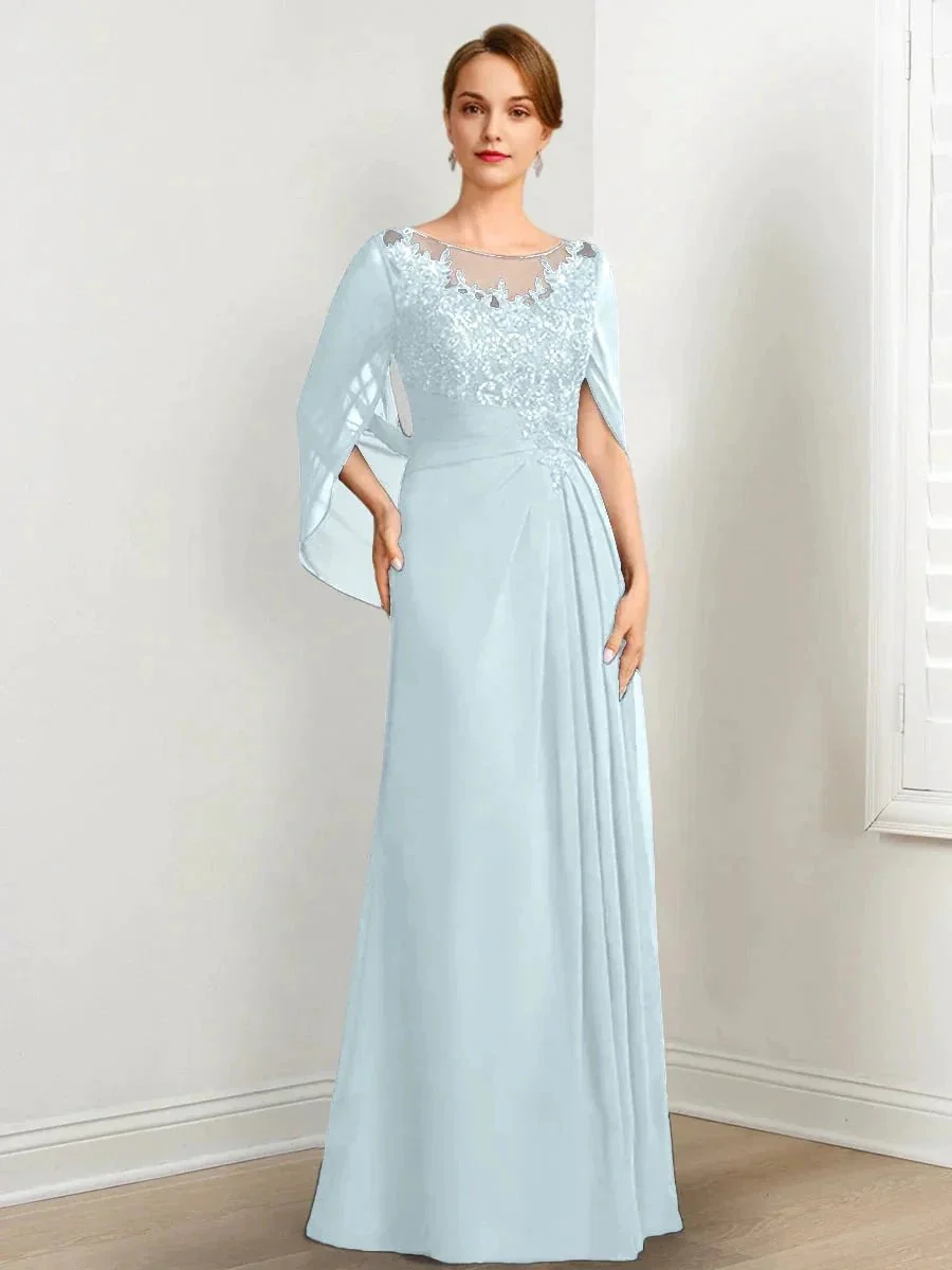 A-Line/Princess Scoop Floor-Length Mother of the Bride Dresses with Pleated & Sequins - Image 40