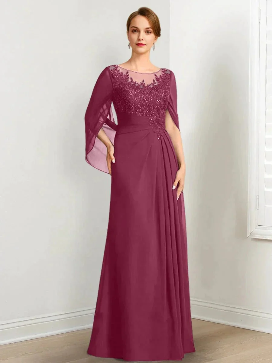 A-Line/Princess Scoop Floor-Length Mother of the Bride Dresses with Pleated & Sequins - Image 41