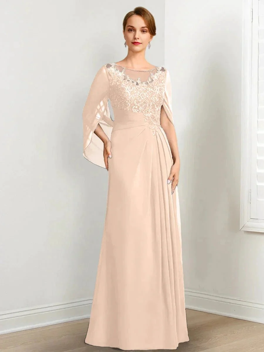 A-Line/Princess Scoop Floor-Length Mother of the Bride Dresses with Pleated & Sequins - Image 42