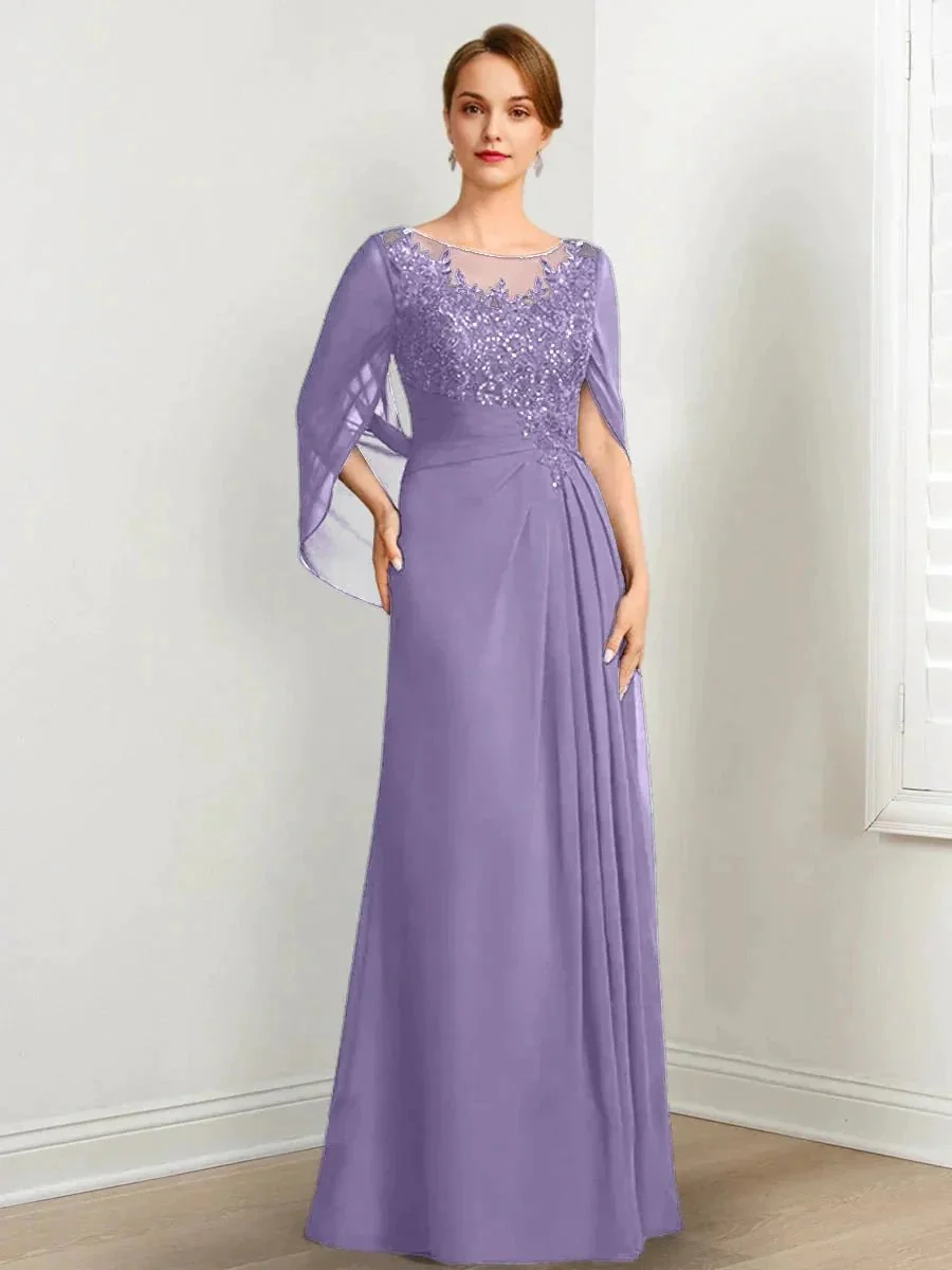 A-Line/Princess Scoop Floor-Length Mother of the Bride Dresses with Pleated & Sequins - Image 44