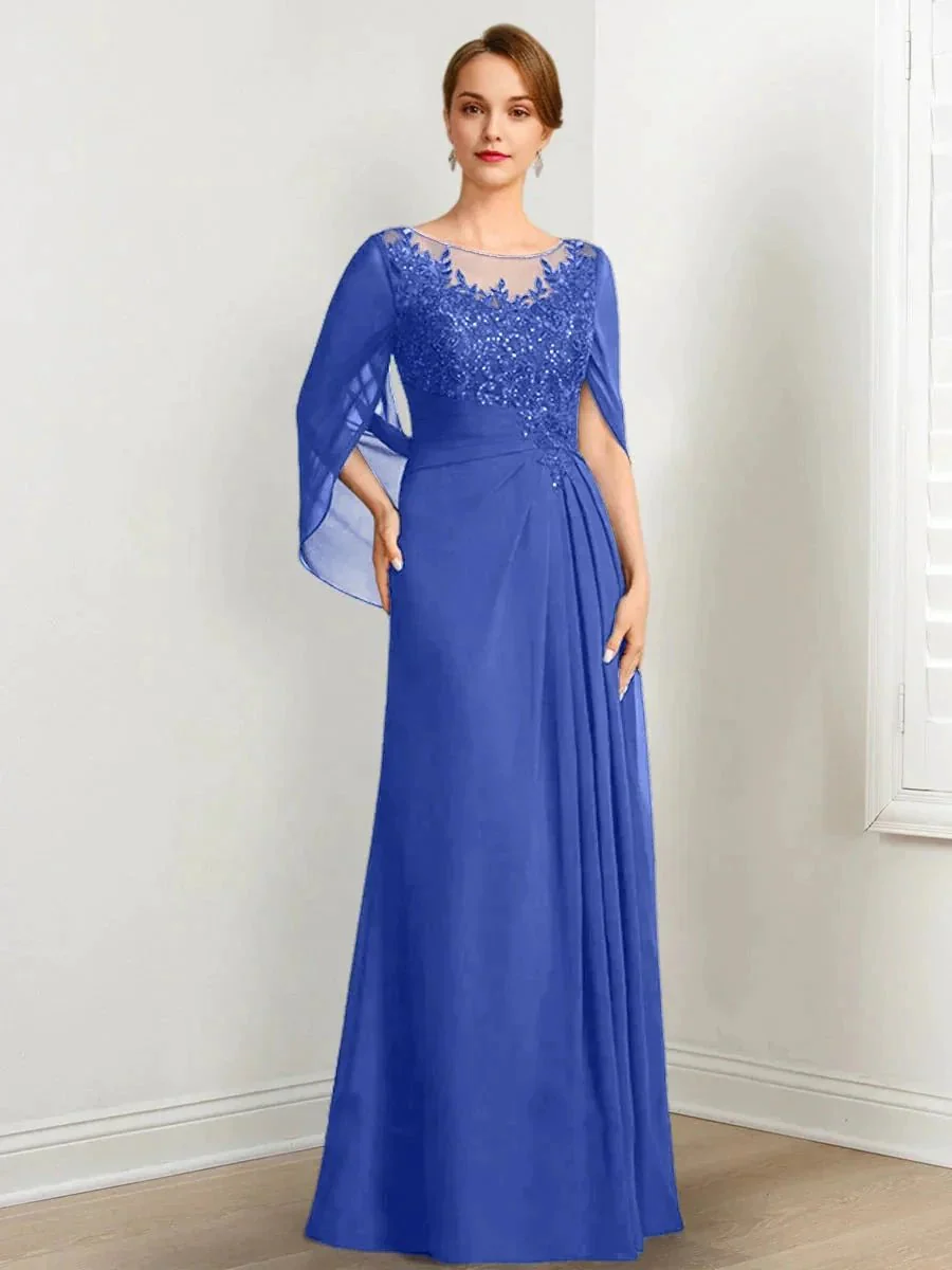 A-Line/Princess Scoop Floor-Length Mother of the Bride Dresses with Pleated & Sequins - Image 45