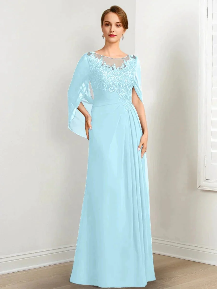 A-Line/Princess Scoop Floor-Length Mother of the Bride Dresses with Pleated & Sequins - Image 46