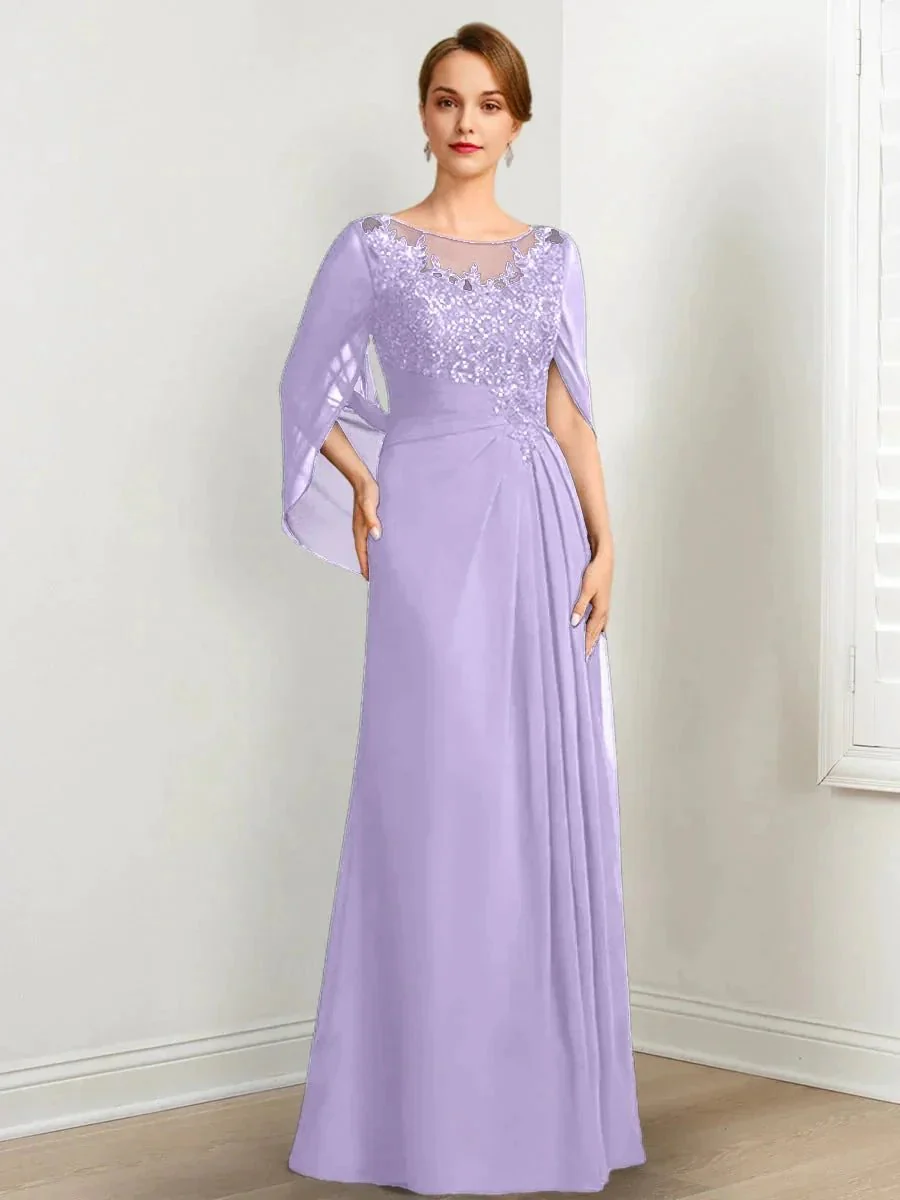 A-Line/Princess Scoop Floor-Length Mother of the Bride Dresses with Pleated & Sequins - Image 47