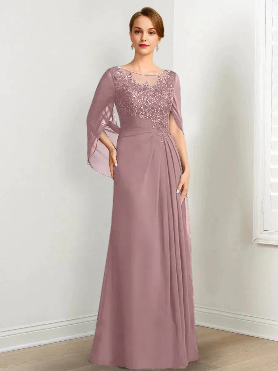 A-Line/Princess Scoop Floor-Length Mother of the Bride Dresses with Pleated & Sequins - Image 48