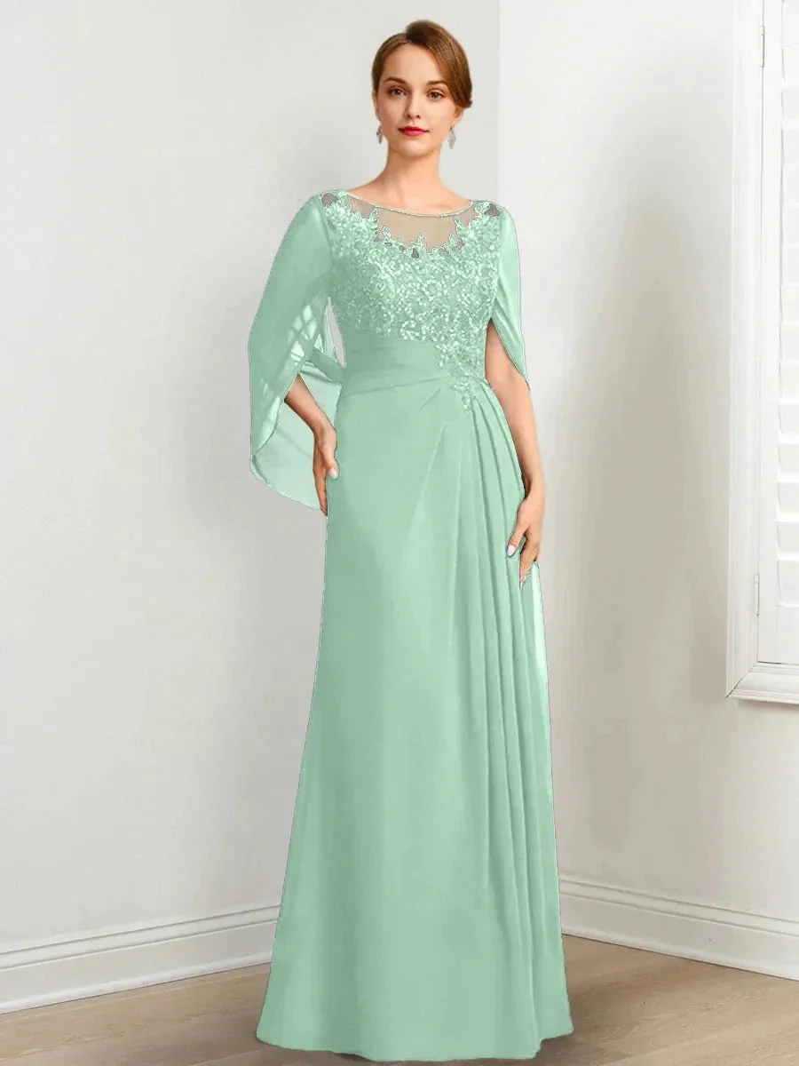 A-Line/Princess Scoop Floor-Length Mother of the Bride Dresses with Pleated & Sequins - Image 49