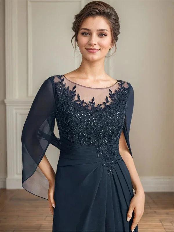A-Line/Princess Scoop Floor-Length Mother of the Bride Dresses with Pleated & Sequins - Image 5