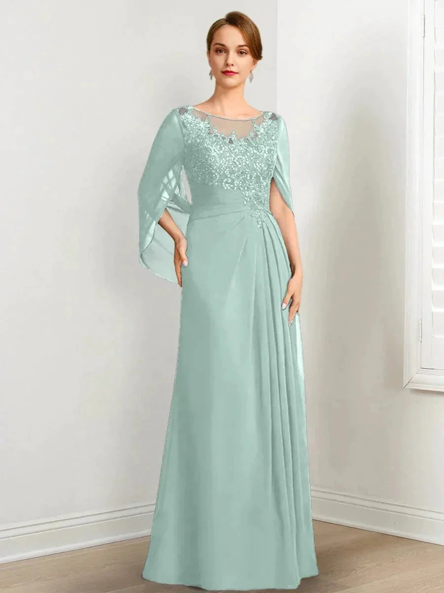 A-Line/Princess Scoop Floor-Length Mother of the Bride Dresses with Pleated & Sequins - Image 50