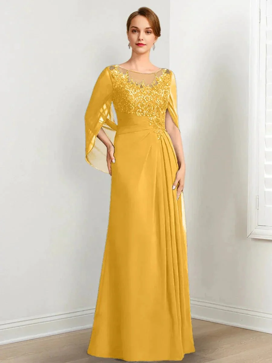 A-Line/Princess Scoop Floor-Length Mother of the Bride Dresses with Pleated & Sequins - Image 51