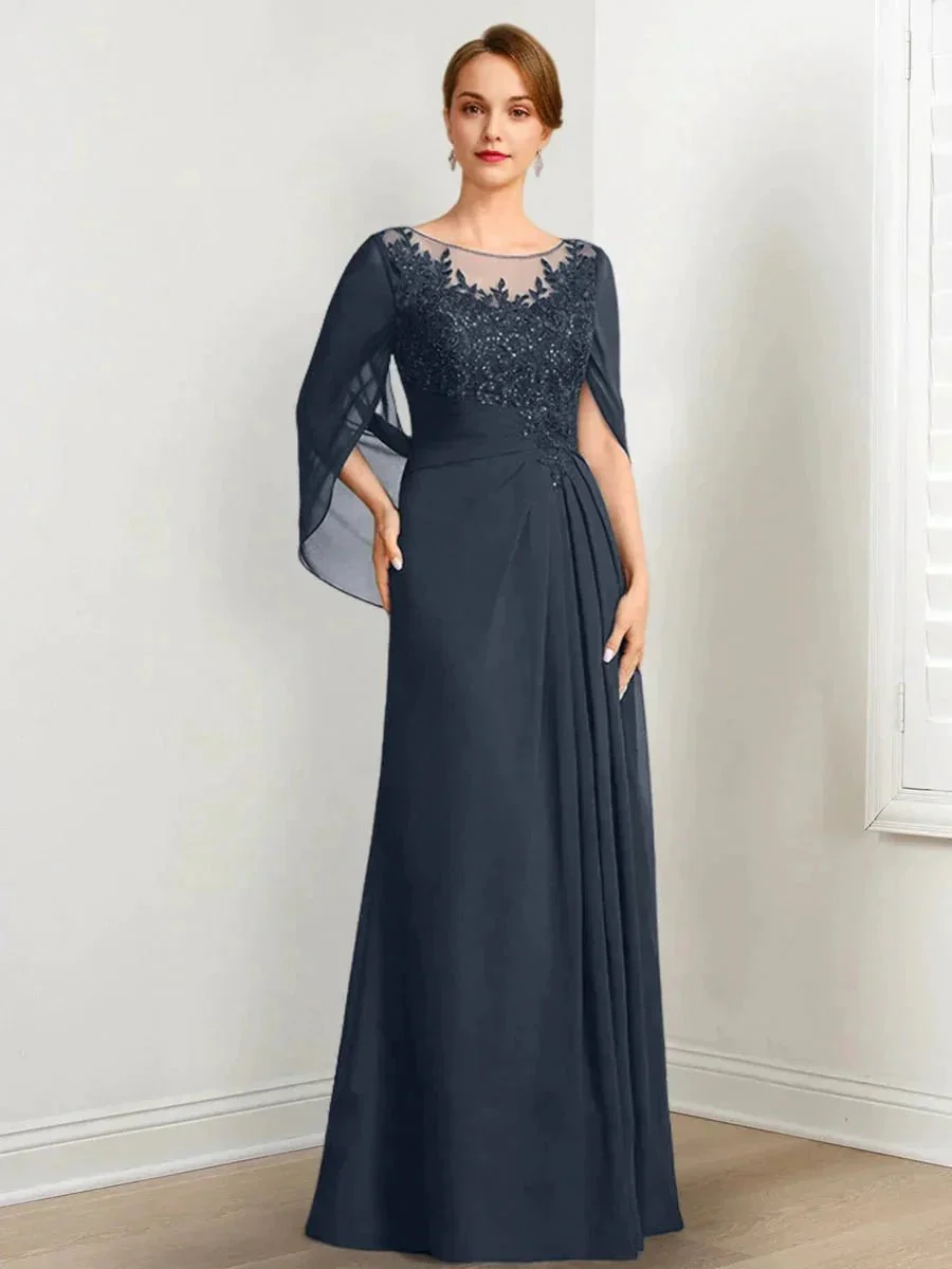 A-Line/Princess Scoop Floor-Length Mother of the Bride Dresses with Pleated & Sequins - Image 52