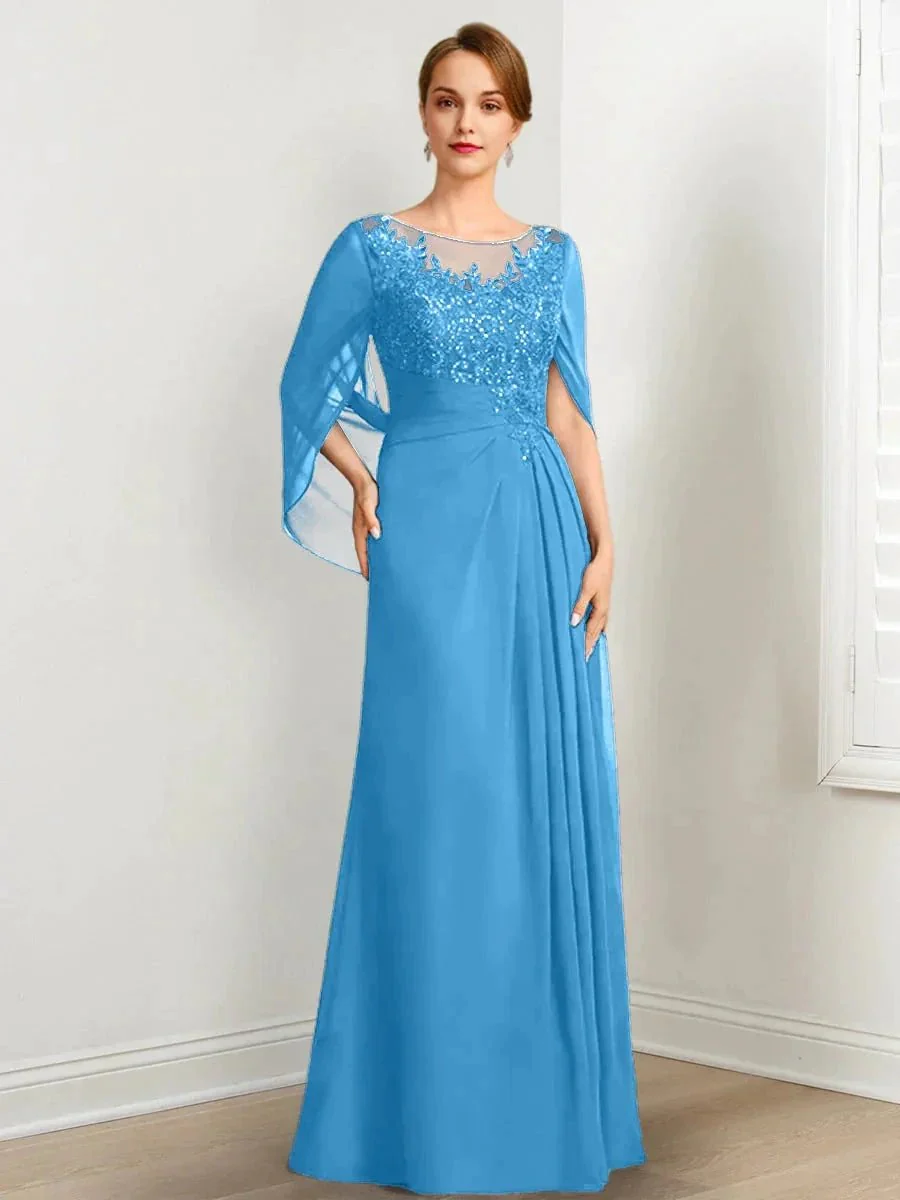 A-Line/Princess Scoop Floor-Length Mother of the Bride Dresses with Pleated & Sequins - Image 53