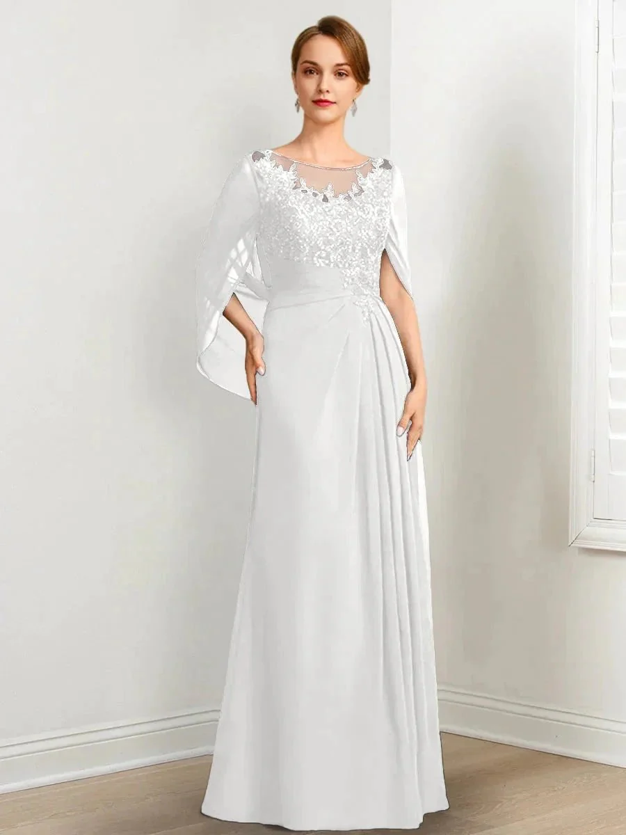 A-Line/Princess Scoop Floor-Length Mother of the Bride Dresses with Pleated & Sequins - Image 54