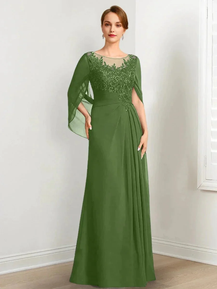 A-Line/Princess Scoop Floor-Length Mother of the Bride Dresses with Pleated & Sequins - Image 55