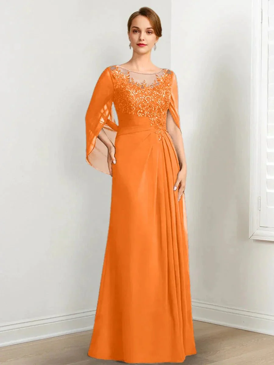 A-Line/Princess Scoop Floor-Length Mother of the Bride Dresses with Pleated & Sequins - Image 56