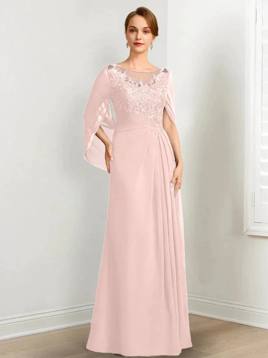A-Line/Princess Scoop Floor-Length Mother of the Bride Dresses with Pleated & Sequins - Image 58