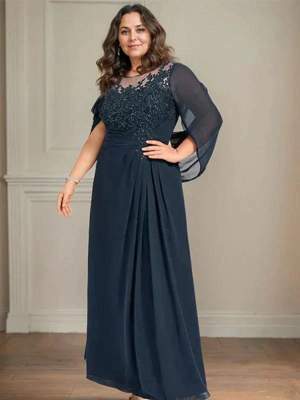 A-Line/Princess Scoop Floor-Length Mother of the Bride Dresses with Pleated & Sequins - Image 6