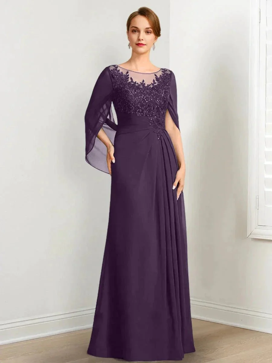 A-Line/Princess Scoop Floor-Length Mother of the Bride Dresses with Pleated & Sequins - Image 60