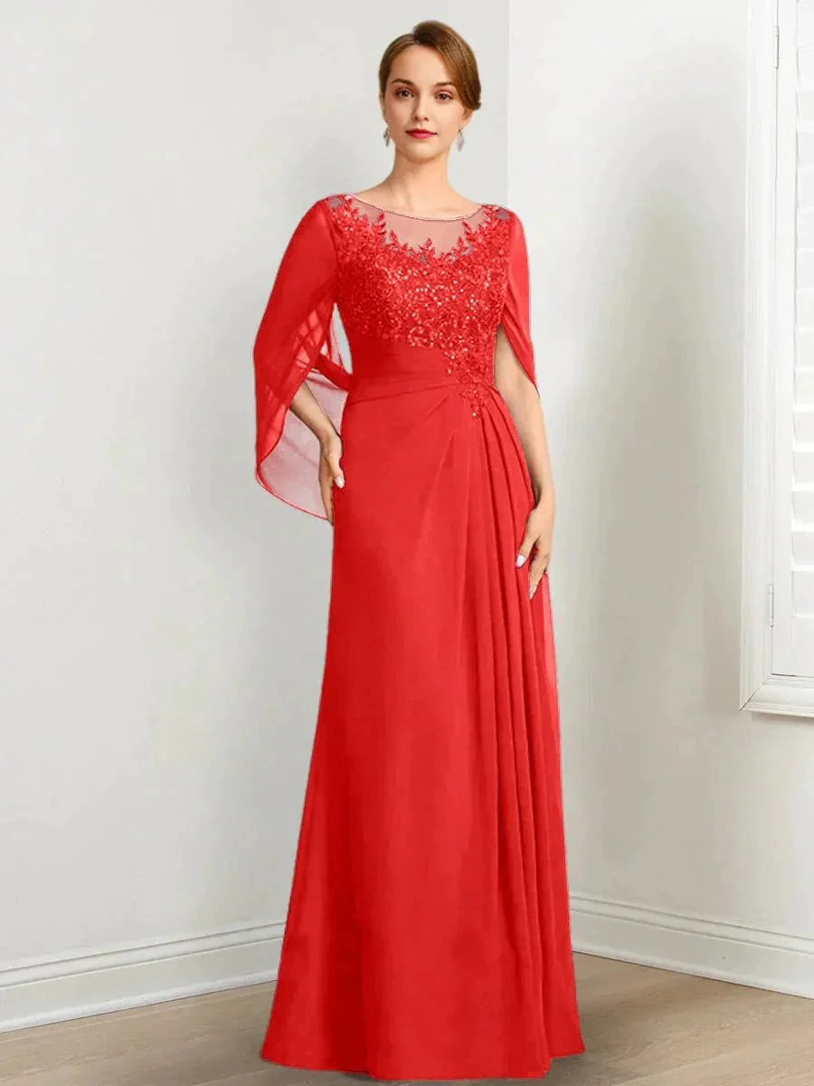 A-Line/Princess Scoop Floor-Length Mother of the Bride Dresses with Pleated & Sequins - Image 61