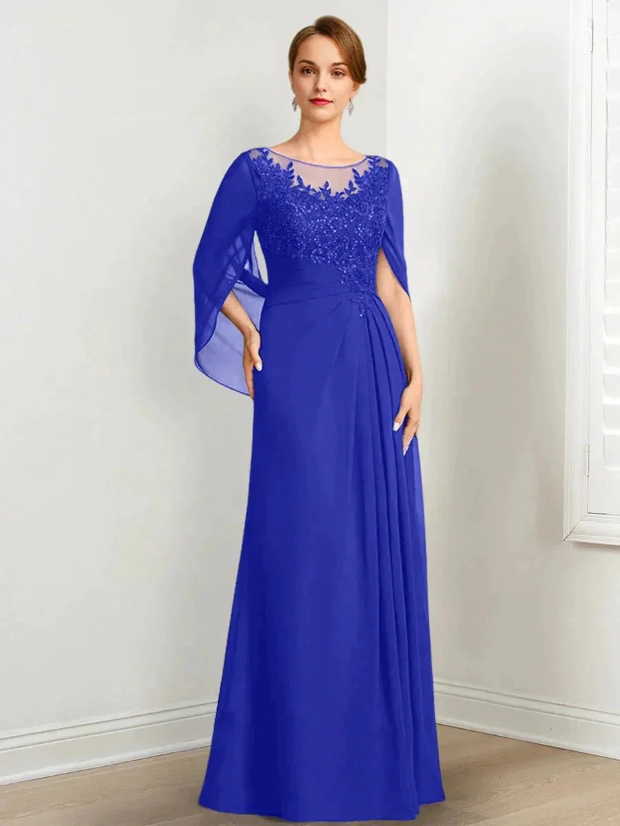 A-Line/Princess Scoop Floor-Length Mother of the Bride Dresses with Pleated & Sequins - Image 62