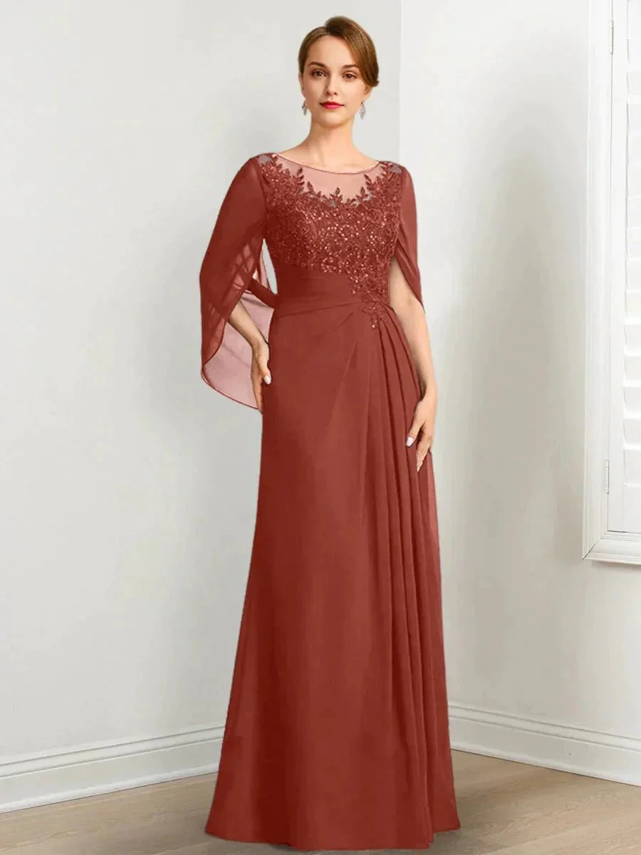 A-Line/Princess Scoop Floor-Length Mother of the Bride Dresses with Pleated & Sequins - Image 63