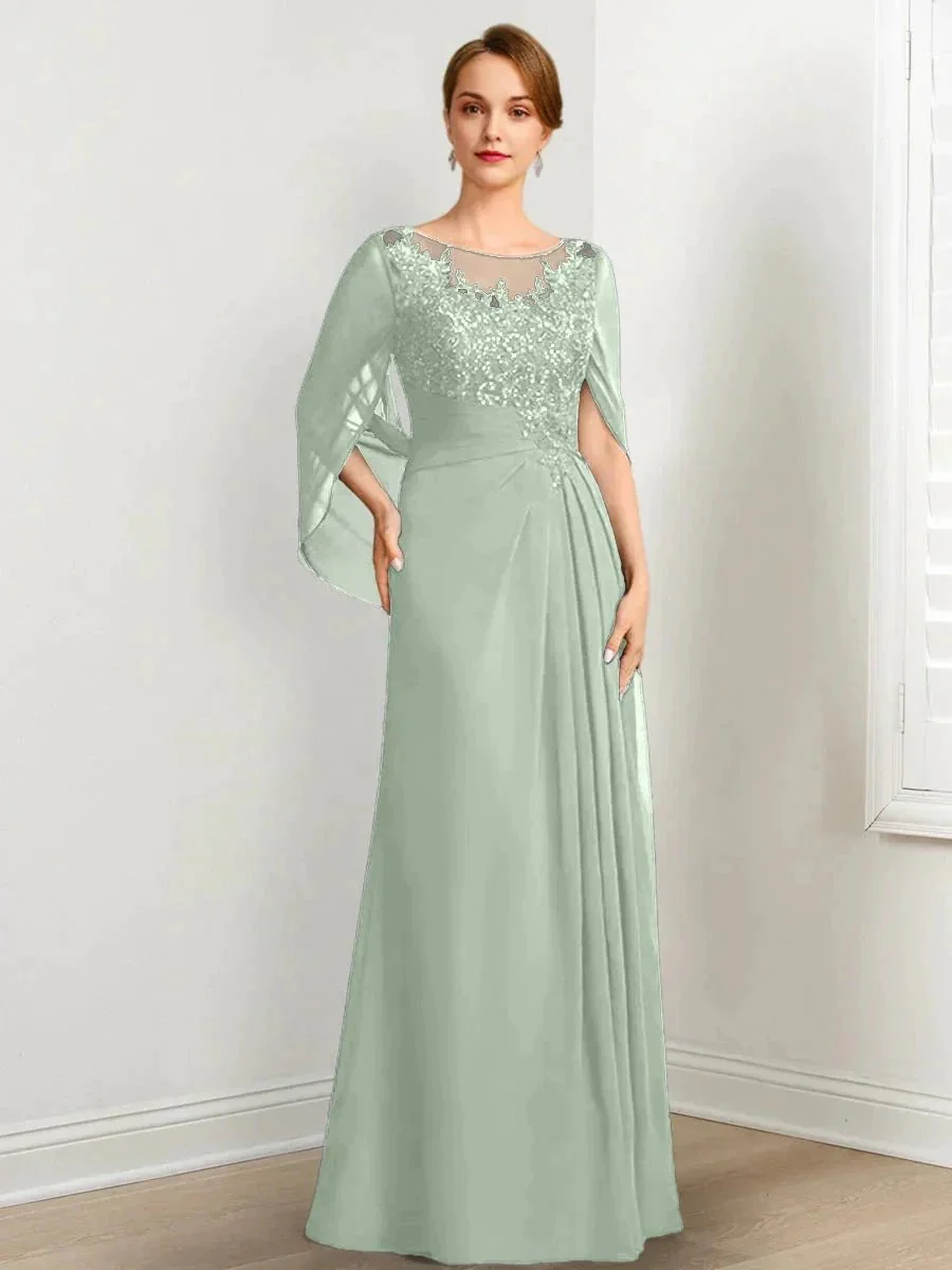 A-Line/Princess Scoop Floor-Length Mother of the Bride Dresses with Pleated & Sequins - Image 64
