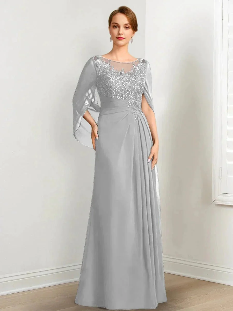 A-Line/Princess Scoop Floor-Length Mother of the Bride Dresses with Pleated & Sequins - Image 66