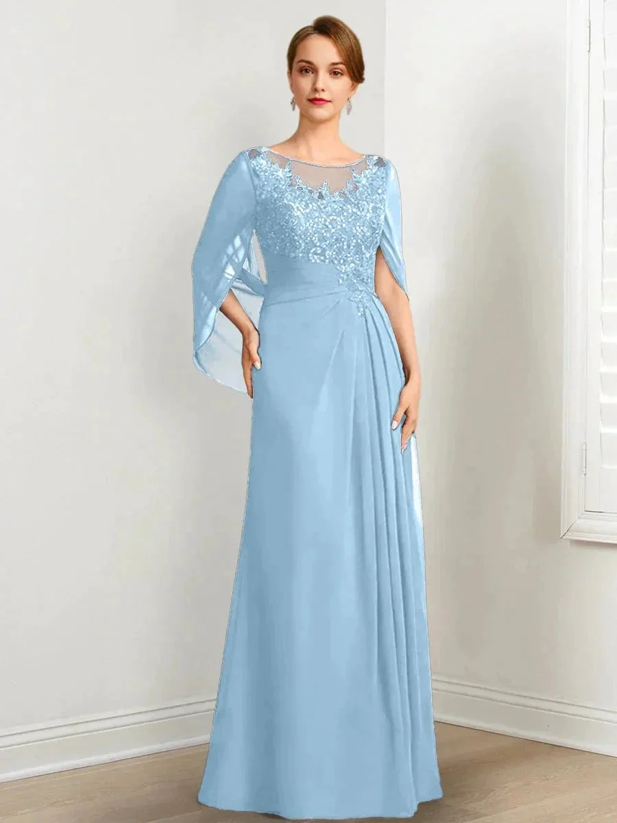 A-Line/Princess Scoop Floor-Length Mother of the Bride Dresses with Pleated & Sequins - Image 67