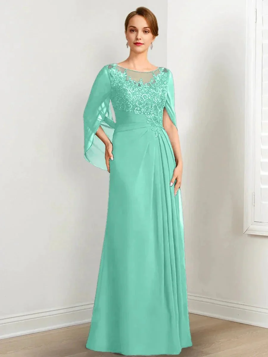 A-Line/Princess Scoop Floor-Length Mother of the Bride Dresses with Pleated & Sequins - Image 68