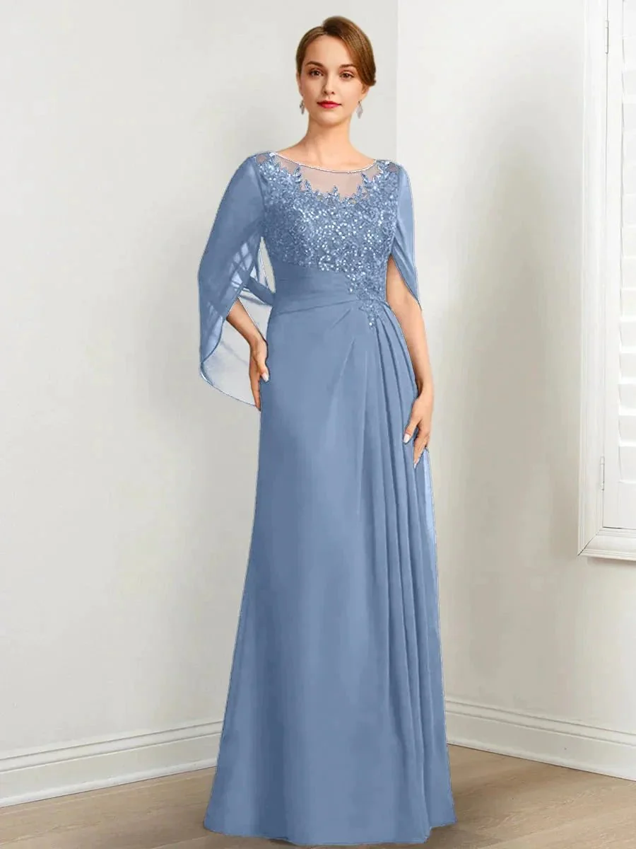 A-Line/Princess Scoop Floor-Length Mother of the Bride Dresses with Pleated & Sequins - Image 69