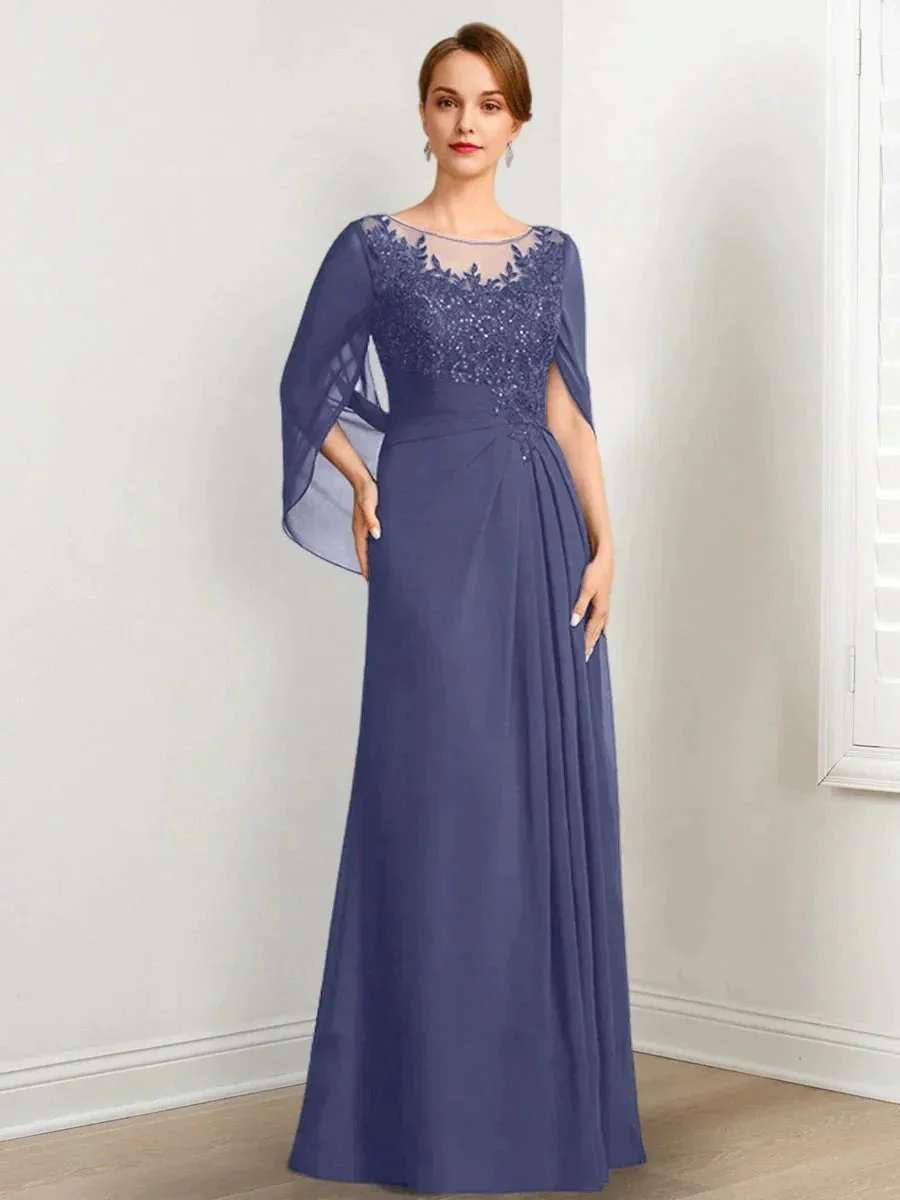 A-Line/Princess Scoop Floor-Length Mother of the Bride Dresses with Pleated & Sequins - Image 70