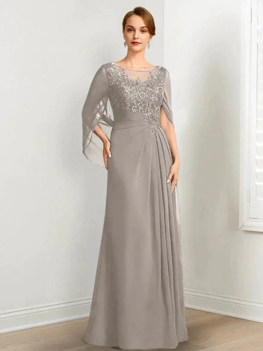 A-Line/Princess Scoop Floor-Length Mother of the Bride Dresses with Pleated & Sequins - Image 71