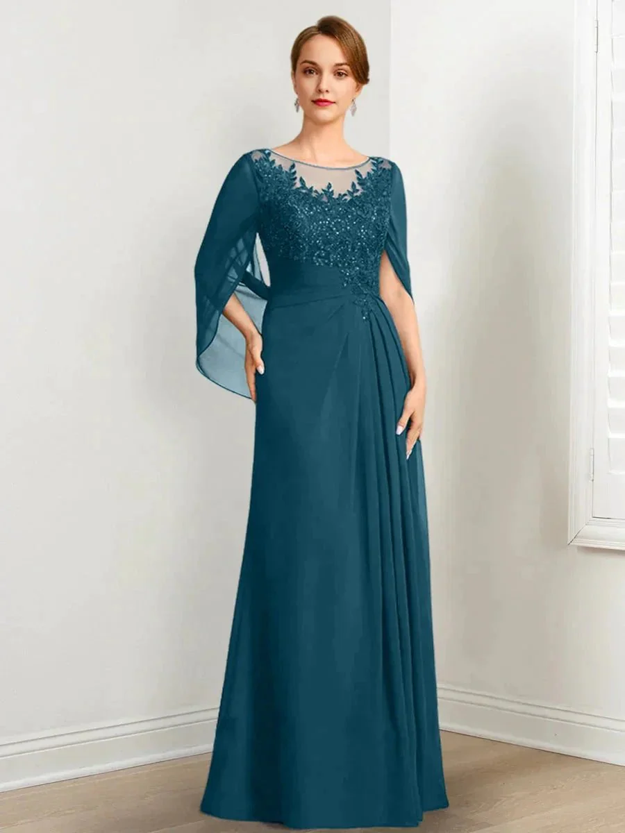 A-Line/Princess Scoop Floor-Length Mother of the Bride Dresses with Pleated & Sequins - Image 72