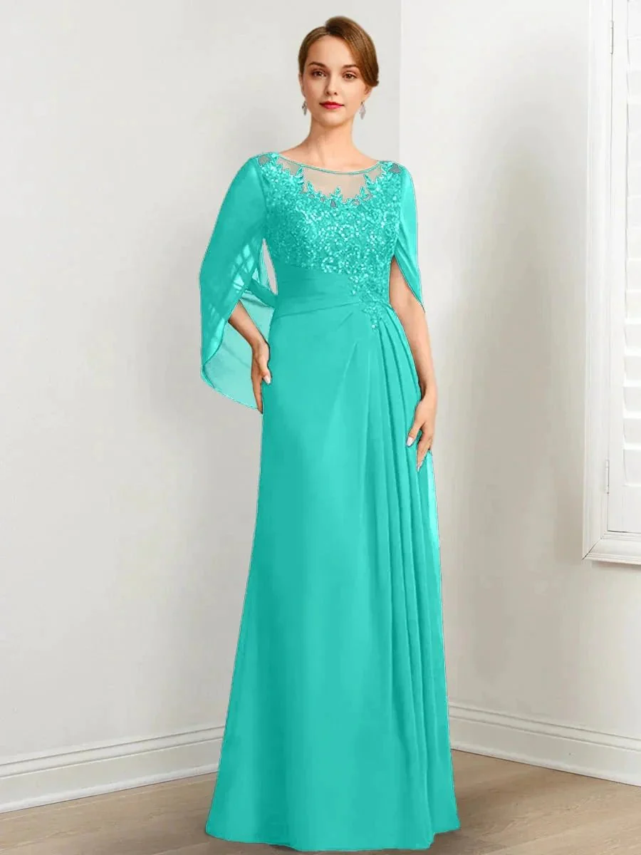 A-Line/Princess Scoop Floor-Length Mother of the Bride Dresses with Pleated & Sequins - Image 73