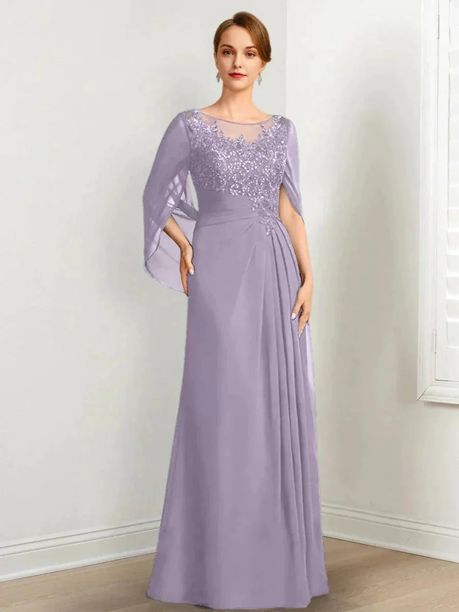A-Line/Princess Scoop Floor-Length Mother of the Bride Dresses with Pleated & Sequins - Image 76