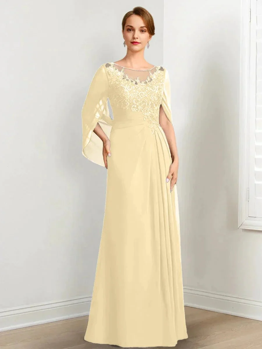 A-Line/Princess Scoop Floor-Length Mother of the Bride Dresses with Pleated & Sequins - Image 77