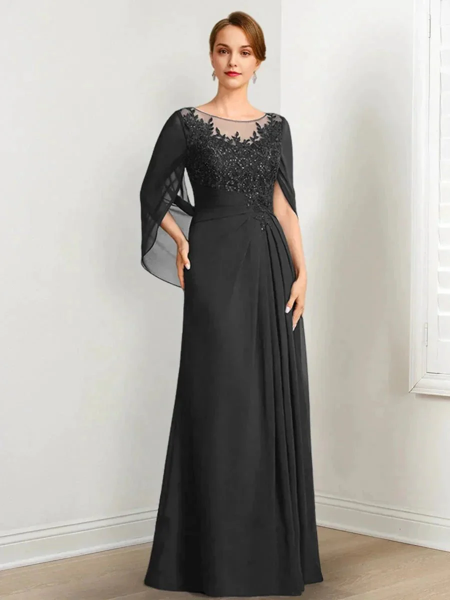 A-Line/Princess Scoop Floor-Length Mother of the Bride Dresses with Pleated & Sequins - Image 8