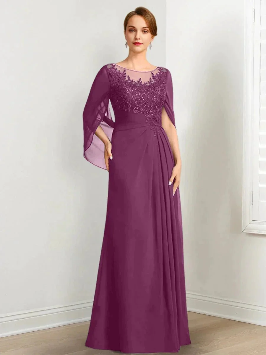 A-Line/Princess Scoop Floor-Length Mother of the Bride Dresses with Pleated & Sequins - Image 9
