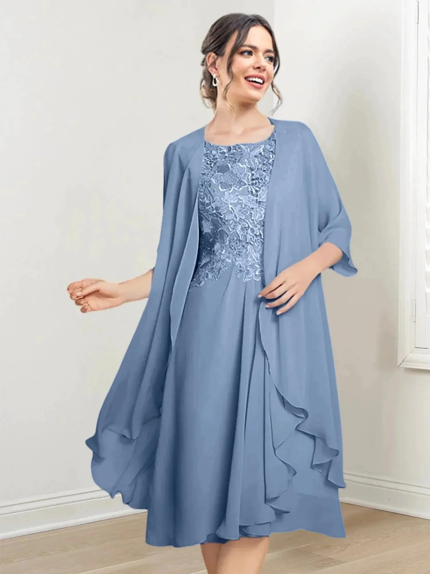 A-Line/Princess Scoop Knee-Length Mother of the Bride Dresses - Image 101