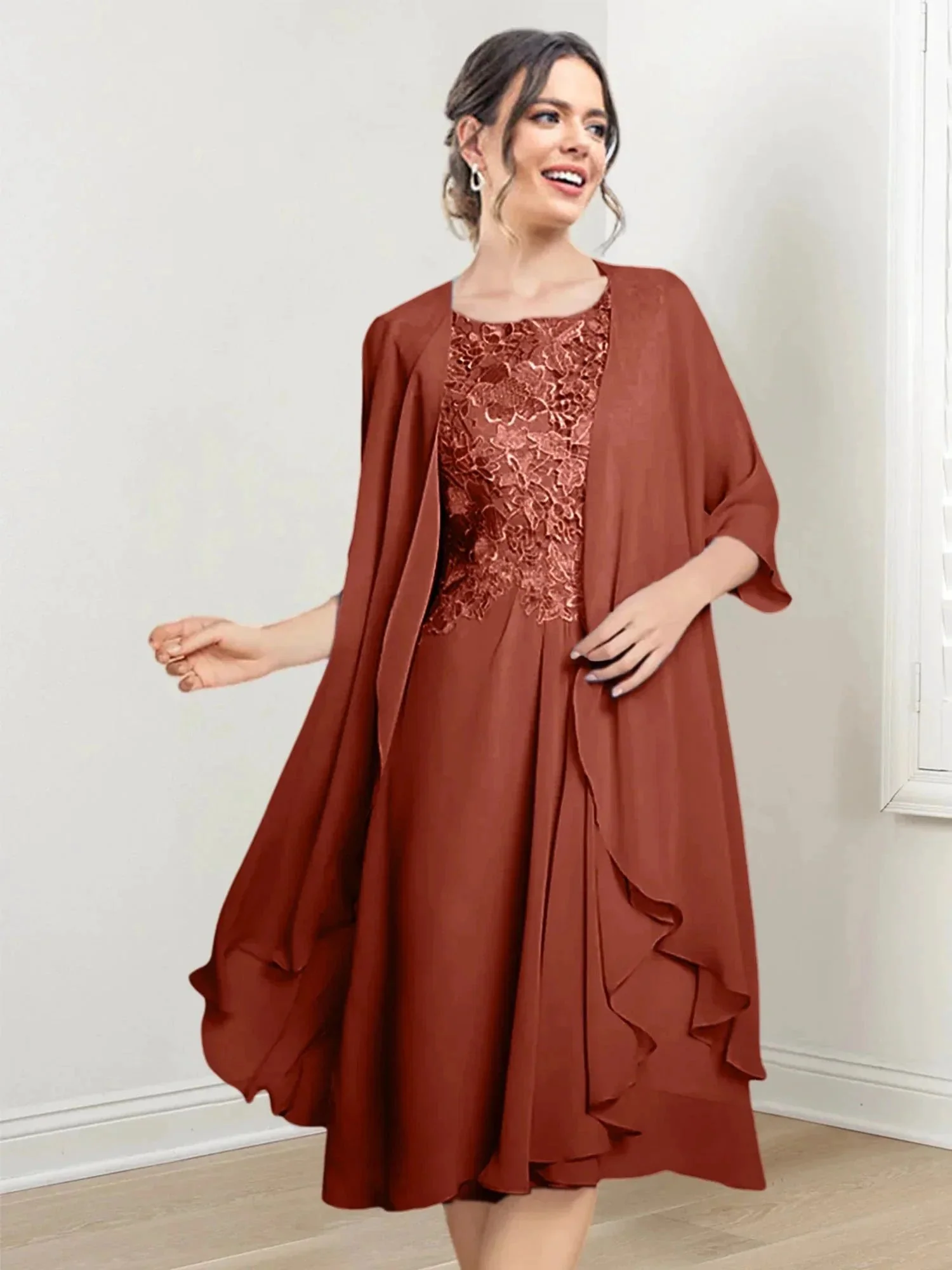 A-Line/Princess Scoop Knee-Length Mother of the Bride Dresses - Image 103