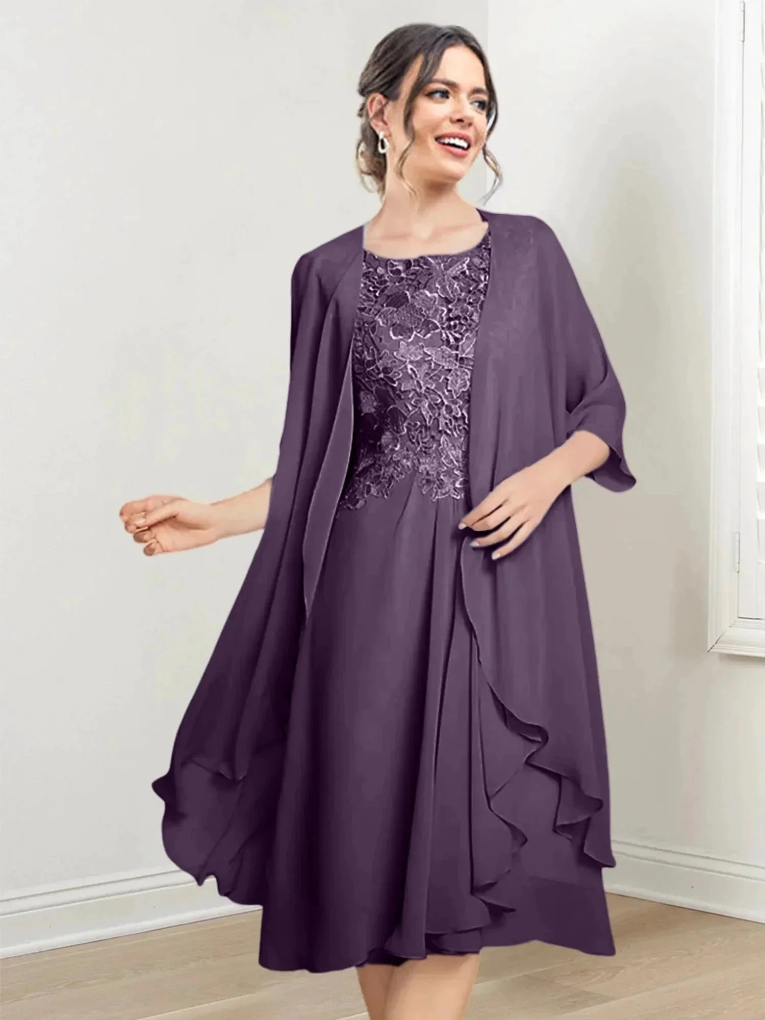 A-Line/Princess Scoop Knee-Length Mother of the Bride Dresses - Image 107