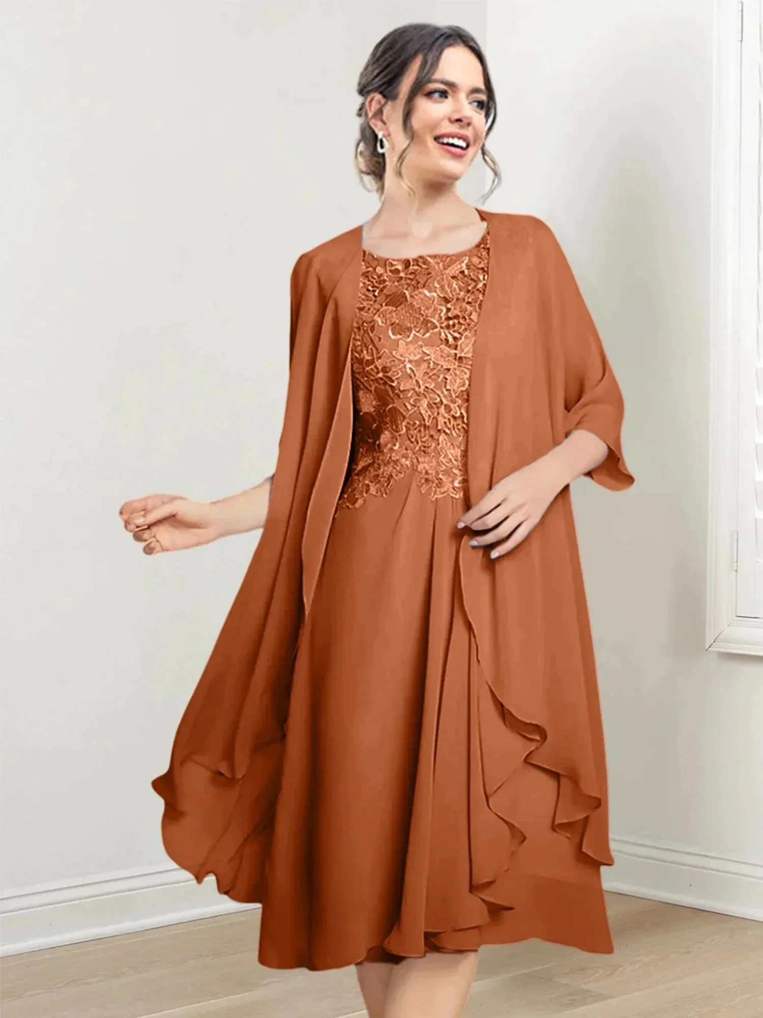 A-Line/Princess Scoop Knee-Length Mother of the Bride Dresses - Image 11