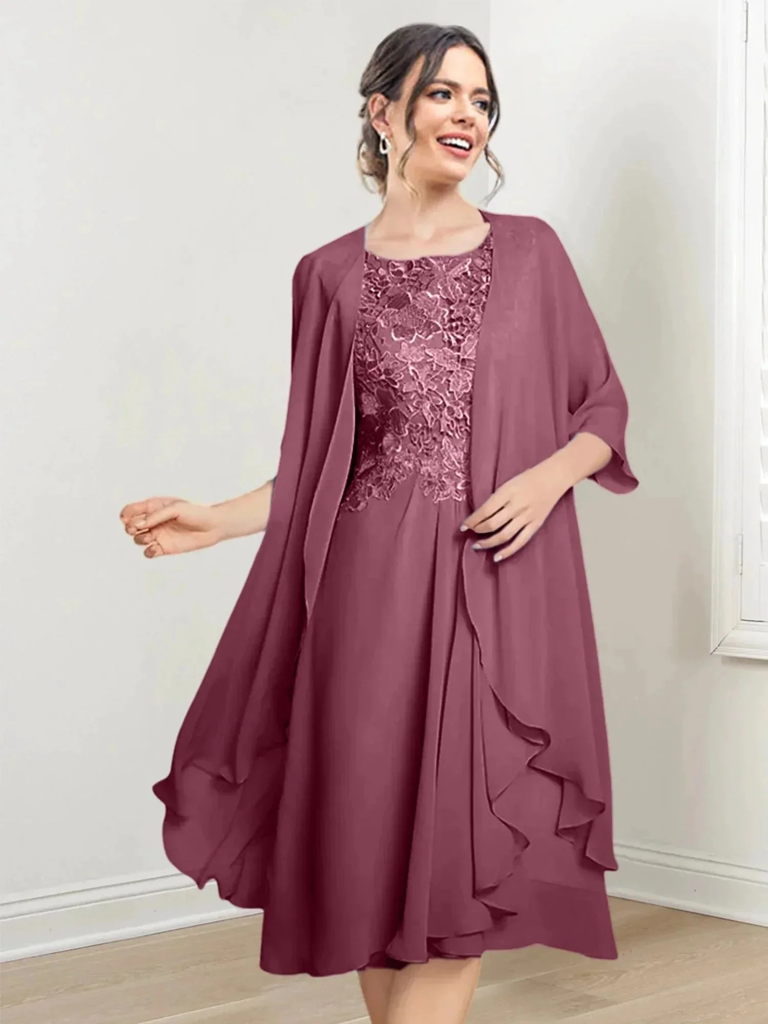 A-Line/Princess Scoop Knee-Length Mother of the Bride Dresses - Image 115