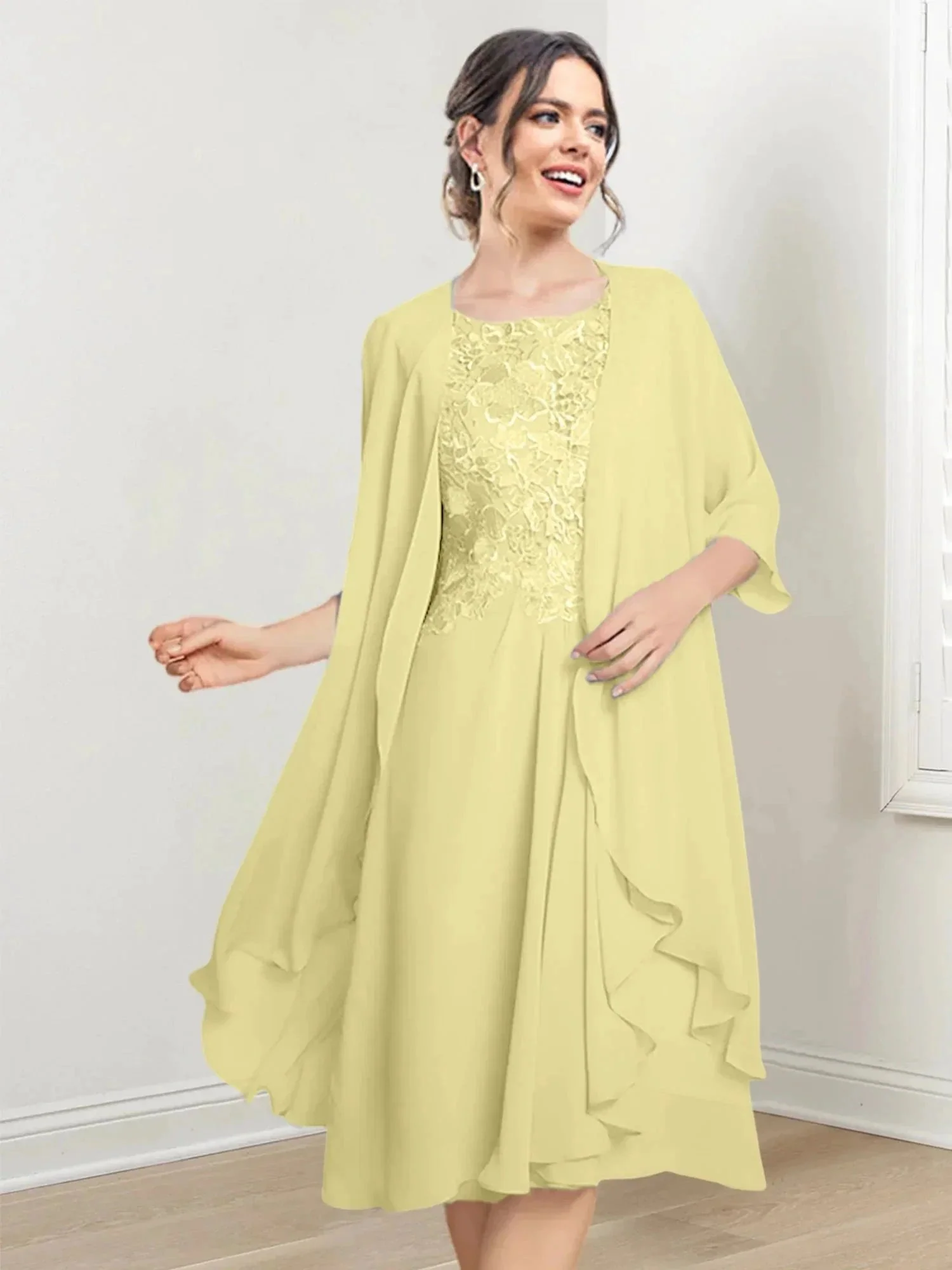 A-Line/Princess Scoop Knee-Length Mother of the Bride Dresses - Image 12